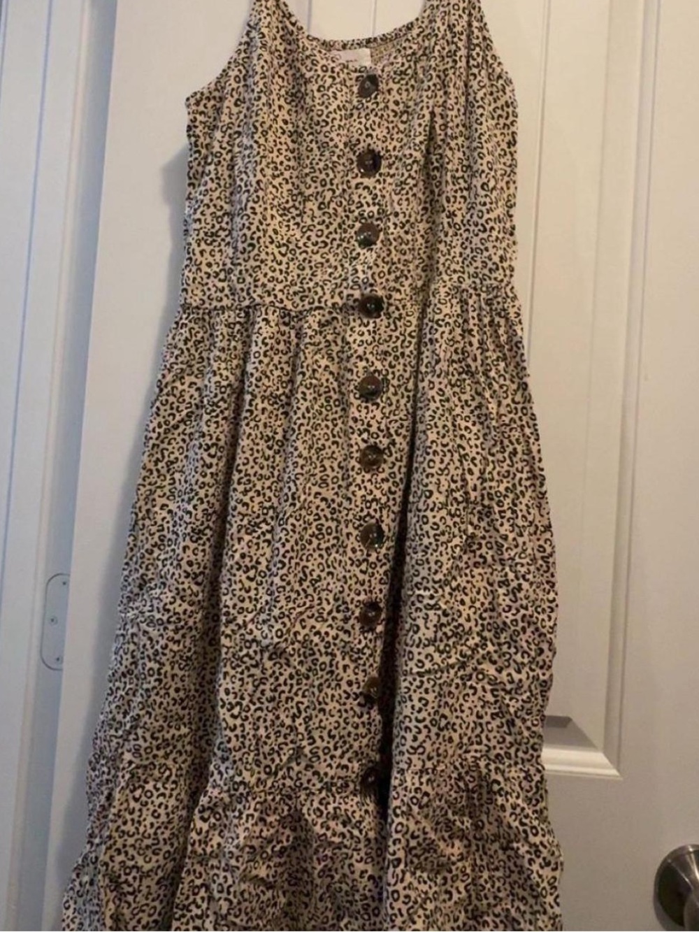 Japna Beige Leopard Print Button-Front ' Dress